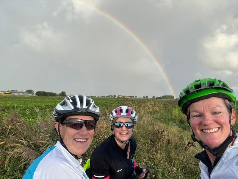 Donna, Sarah and Lynn on the road from London to Paris.
