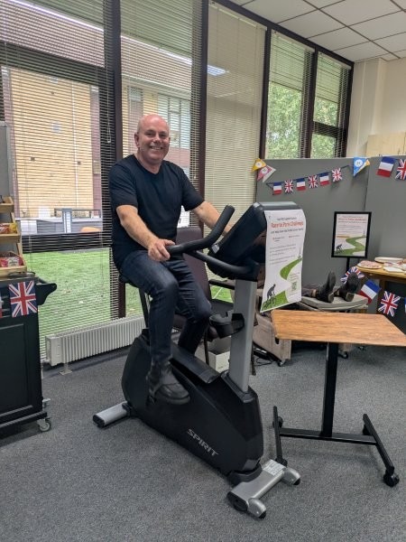 Trustee Roger uses a stationary bike in our Centre