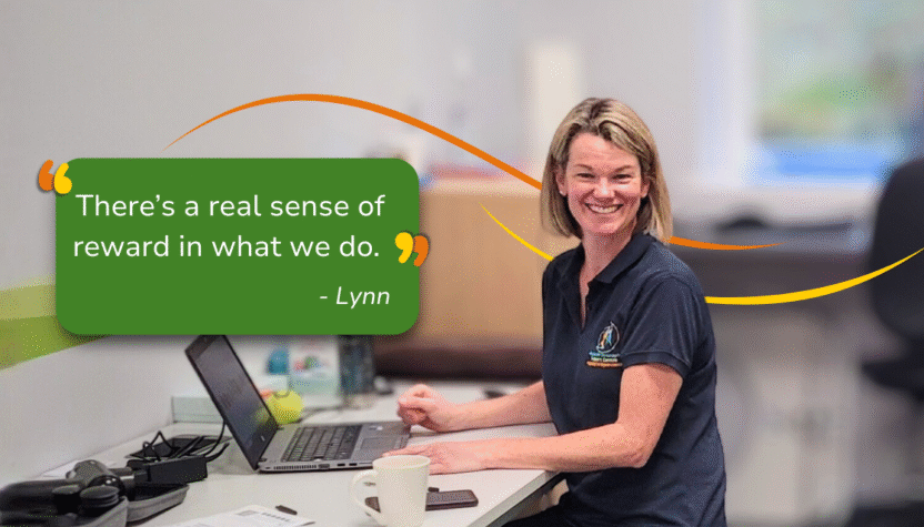 Text overlay reads: "There is a real sense of reward in what we do." - Lynn